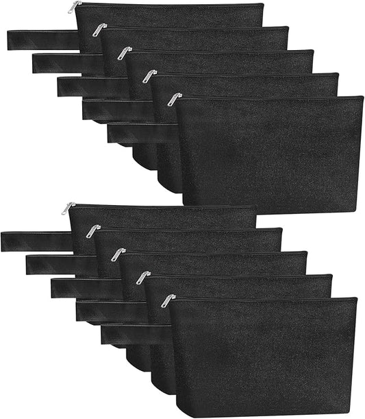 10 Pieces Cotton Canvas Makeup Bag with Bottom and Strap, Multi-Purpose Cosmetic Bag with Zipper Travel Toiletry MN-WB07 Wb07