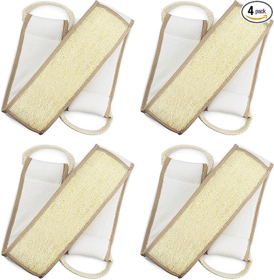 Natural Loofah Back Scrubber (Pack 4) - Exfoliating Sponge for Shower - Loofah Clean Back Deeply - Vegetable Scrubber for Men Women - 100% Biodegradable Compostable Plastic Free (Each 31.5" x 11.8")