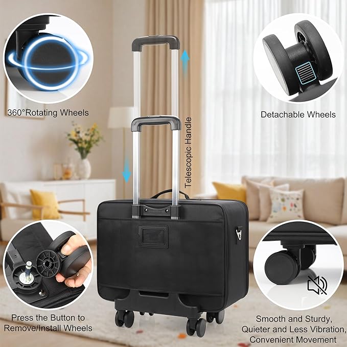 MONSTINA Rolling Makeup Train Case with Detachable Universal Wheels,Professional Trolley Cosmetic Case, 3-Layer Cosmetic Organizer, Extra Large Makeup Travel Bag for Makeup Artist Hairstylist