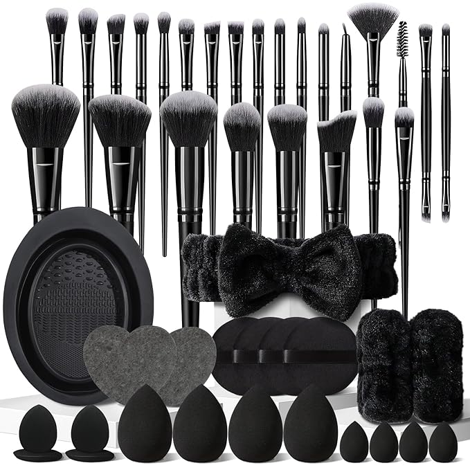 47Pcs Black Makeup Brushes Set Professional Makeup Kit Multi-functional Makeup Tool Set with Facial Makeup Accessories, Foundation Makeup Brush Kit Eye and Face Make up Brushes & Tools