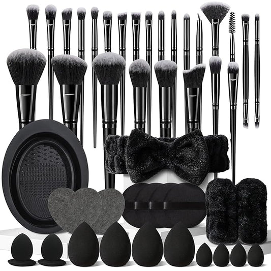 47Pcs Black Makeup Brushes Set Professional Makeup Kit Multi-functional Makeup Tool Set with Facial Makeup Accessories, Foundation Makeup Brush Kit Eye and Face Make up Brushes & Tools