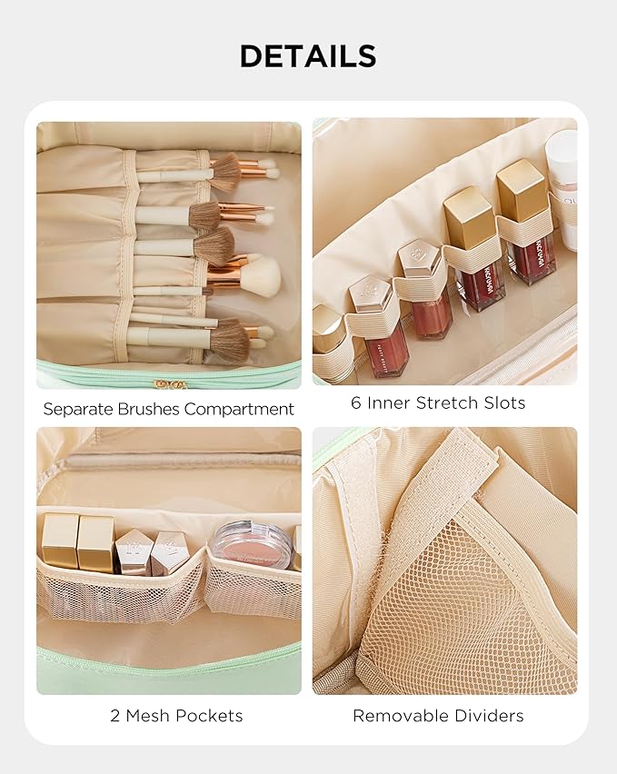 Makeup Bag for Women X-Large Travel Makeup Bag Organizer Portable Toiletry Bag Cute Makeup Bags Waterproof Leather Cosmetic Bag Makeup Case with Removable Dividers, Green