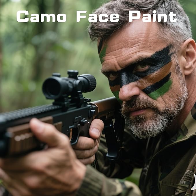 MEICOLY 3PCS Camo Face Paint Stick,Waterproof Hunting Army Military Face Paint,Black Green Brown Maroon Eye Black Stick for Baseball/Softball/Football,Camo Accessories