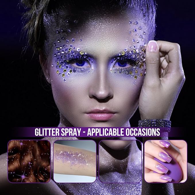 Brzeaf Glitter Spray, Halloween Glitter Spray for Hair and Body, Long-Lasting & Quick-Drying, Shiny Glitter Hairspray, Waterproof Body Glitter, for Stage Makeup and Festival Rave