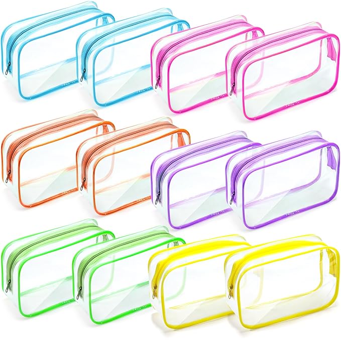Weewooday 12 Pieces Clear Makeup Bags Cosmetic Storage Bags PVC Zipper Pouches Travel Waterproof Makeup Plastic Case for Women Organizing Toiletries Traveling Bathroom(Medium,Bright Color)