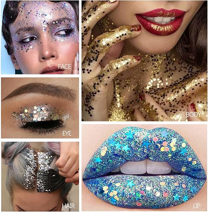2 Pcs Silver Body Glitter Stick, Mermaid Glitter Gel Long Lasting Shimmer Hair Eyeshadow Face Body Glitter Concerts Music Festivals Halloween Party Looks Sparkle Makeup for Women and Kids (#2)