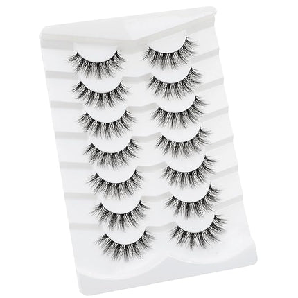 3D Clear Band False EyeLashes C/D Curl Soft Faux Mink Lashes Natural Look Cat Eye Fake lashes Short Russian Strip Lashes 7 Pairs-Happy Heartbeat(No.213)