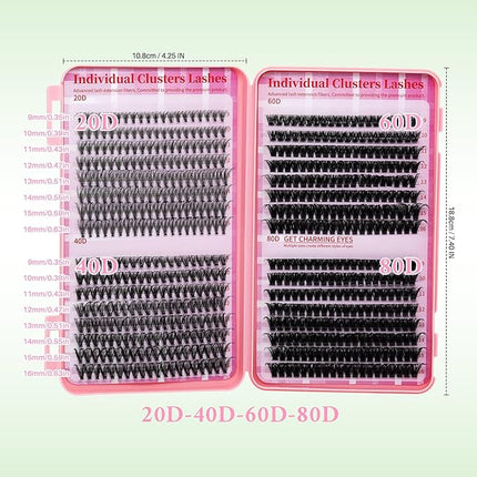 Lash Clusters 4 Style DIY Lashes Clusters Eyelash Clusters False Eyelashes Cluster Eyelash Extensions Wispy Lash Clusters Pestañas Postizas Naturales Soft Cluster Lashes(640pcs 20D+40D+60D+80D,9-16mm)