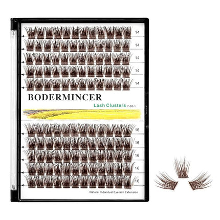Bodermincer 120 Clusters 10mm+12mm/12mm+14mm/14mm+16mm Mixed Wide Cluster False Eyelash Individual Cluster EyeLashes Grafting Fake False Eyelashes Eyelash Extension (Brown 14mm+16mm Mixed)