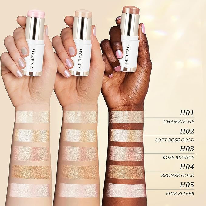 Clear Dewy Marble Highlighter Stick 15g/0.53fl.Oz, Highlighters Makeup Stick for Face and Body, Micro Pearls & Shimmer Glow, Buildable Color for All Day, Vegan & Cruelty-Free, Pink Silver