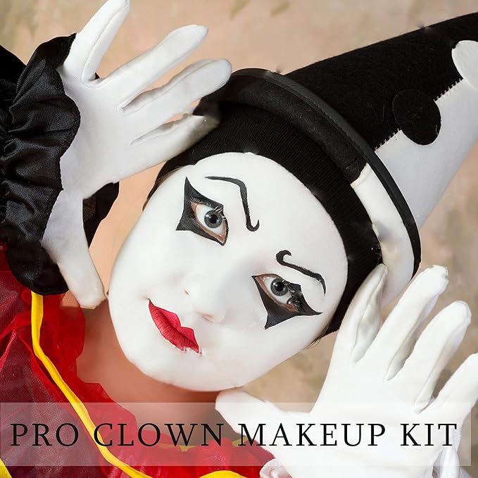 Clown Makeup Black White Red Cream Face Body Paint Clown Joker Zombie Vampire Skeleton Halloween Costume Fantasy Makeup Fancy Dress Up Cosmetics Set Oil Painting Art (White Red Black)