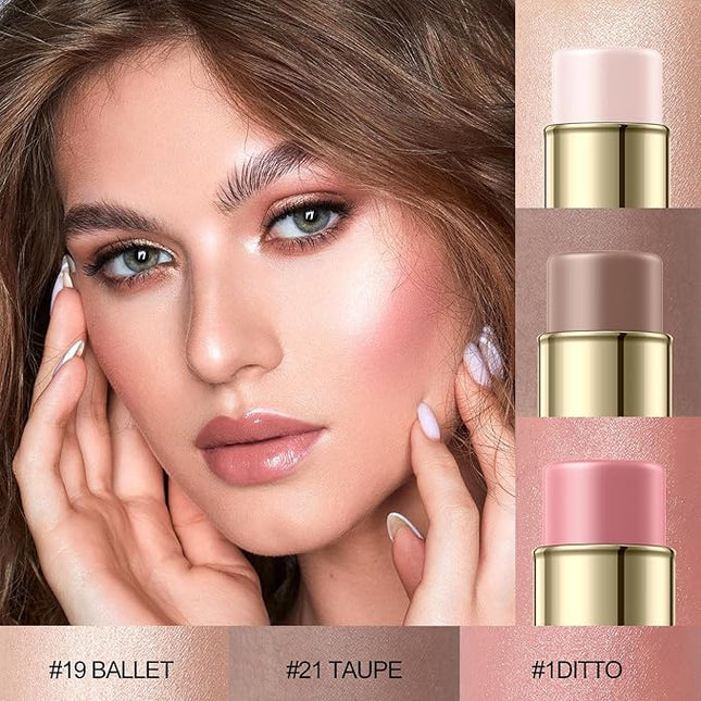 FALOCUTUS 3 Pcs FAIR-COOL Contour Stick Set,Cream Blush & Highlighter Bronzer Pen,Long Lasting & Smooth Natural Face Contouring Illuminator,Professional Makeup Kit for All Skin