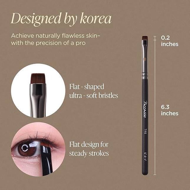 Piccasso 798 Flat Eyeliner Brush – Professional Thin Angled Brush for Gel and Liquid Eyeliner, Soft Bristles for Tightlining and Lash Line, Eye Makeup and Facial Brush from K-Beauty Brand