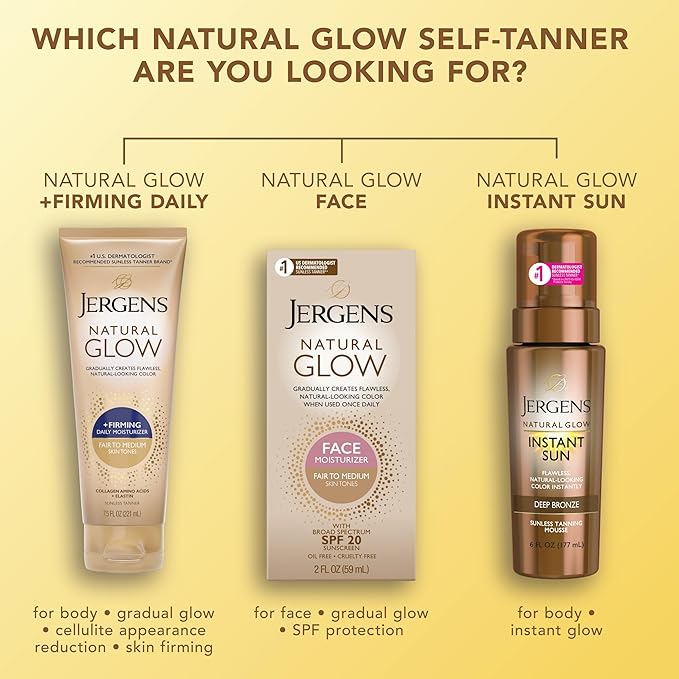 Jergens Natural Gradual Glow Bundle Pack: Daily Moisturizer +Firming 7.5fl oz and SPF20 Face Moisturizer 2fl oz, Fair to Medium