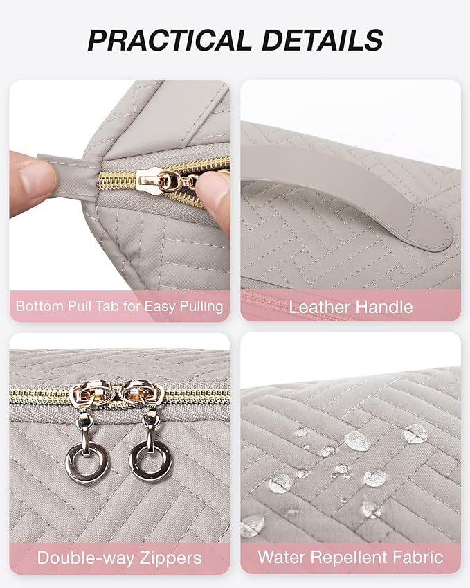 BAGSMART Makeup Bag Cosmetic Bag, Travel Makeup Bag,Water-resistent Makeup Bags for Women Portable Pouch Open Flat Make Up Organizer Bag for Toiletries, Brushes, Tranquil Gray