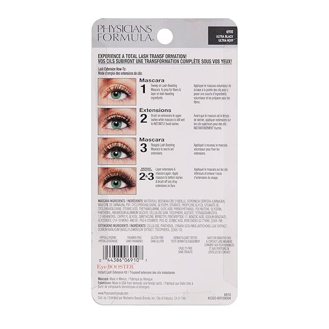 Physicians Formula Eye Booster Instant Lash Extension Mascara Kit Ultra Black, Hypoallergenic, Paraben free, Gluten free, Dermatologist approved, Ophthalmologist tested.