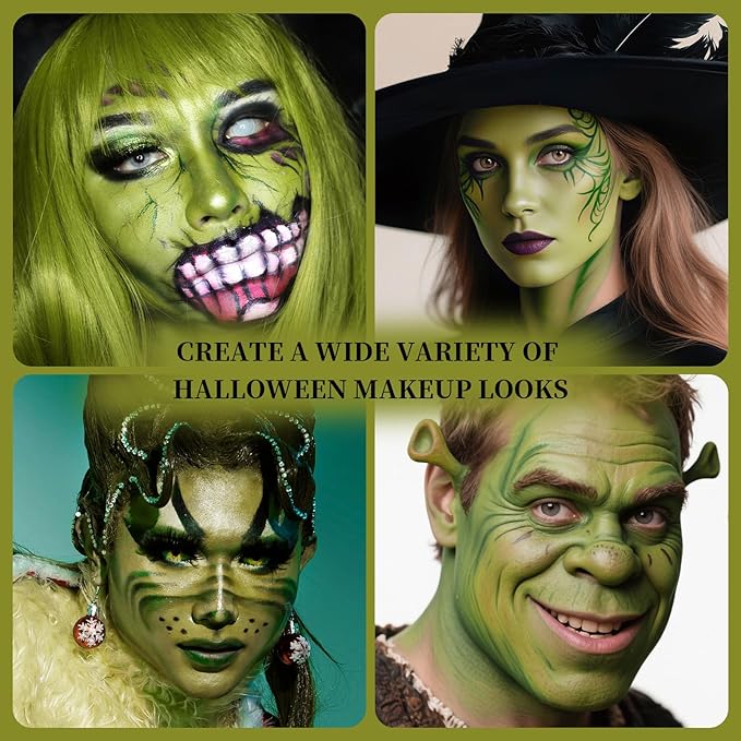 Ogre Green Face Body Painting Stick, Professional Green Full-coverage Cream Face Paint for Hunting Camo Halloween SFX Witch Shrek Cosplay Makeup, Washable Body Paint for Adult Carnival