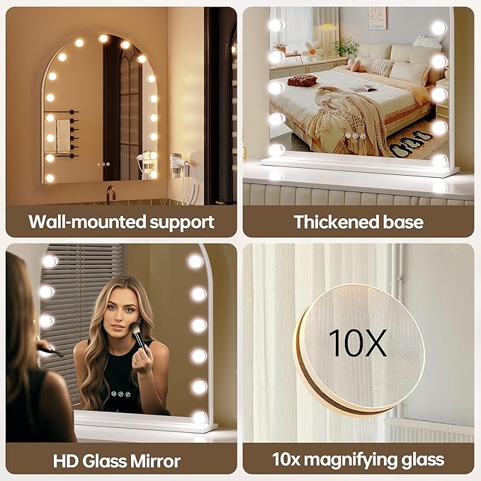 ZL ZELing Vanity Mirror with Lights Makeup Mirror with Lights 17 Dimmable Bulbs Hollywood Lighted Makeup Mirror 3 Color Lighting Modes Wall Mount/Tabletop
