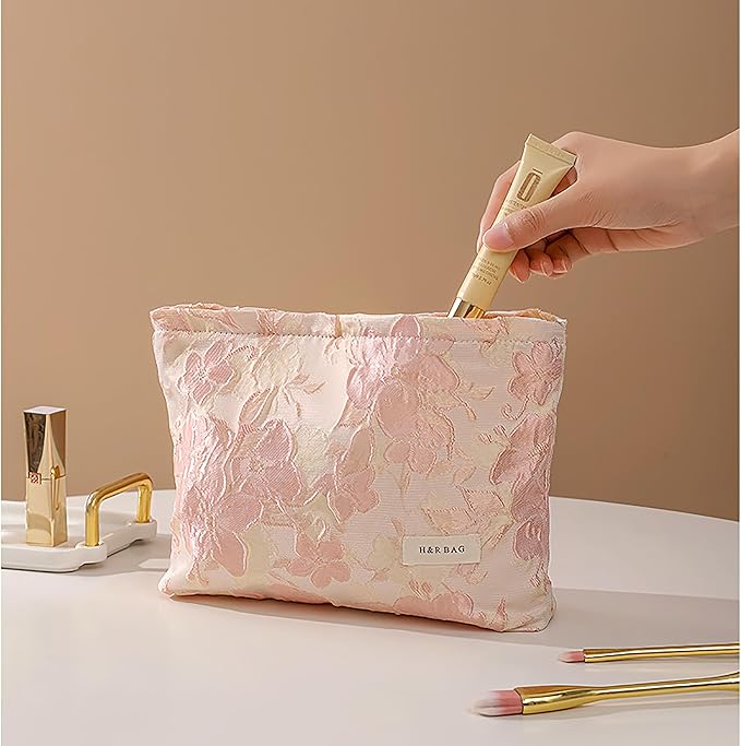 2 Pcs Makeup Bags, Large Cosmetic Bag Travel Toiletry Bag Organizer for Women, Embroidery Craft, Floral Makeup Bag Small Cosmetic Pouch Purse with Zipper Gifts for Girls Teen