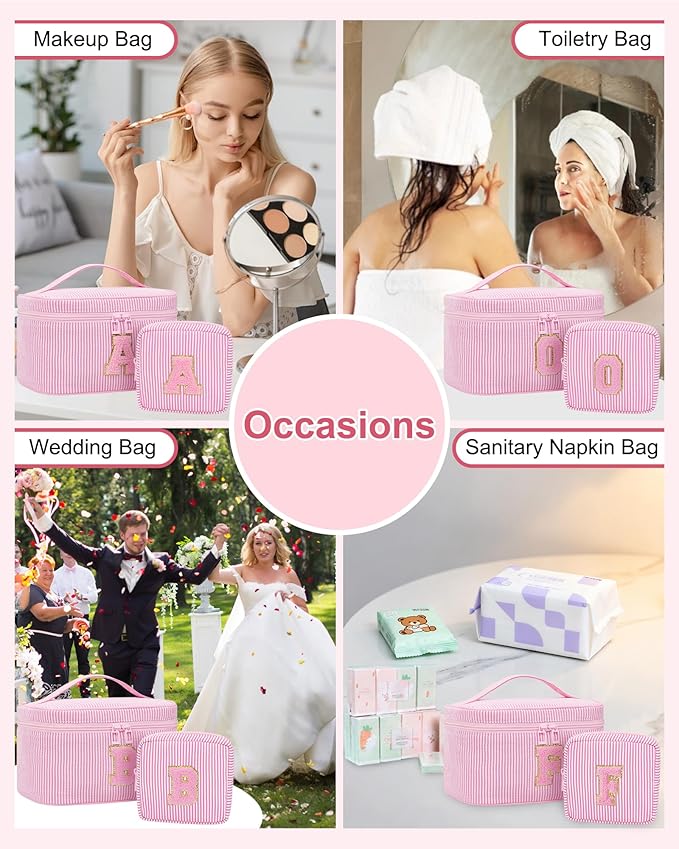 Period Bag Sanitary Napkin Storage Bag|Tampon Pouch Portable Feminine Care First Period Kit for Teen Girls Women Gift for Her Monogram Initial Cute Toiletry Bag,2PCS,Pink U