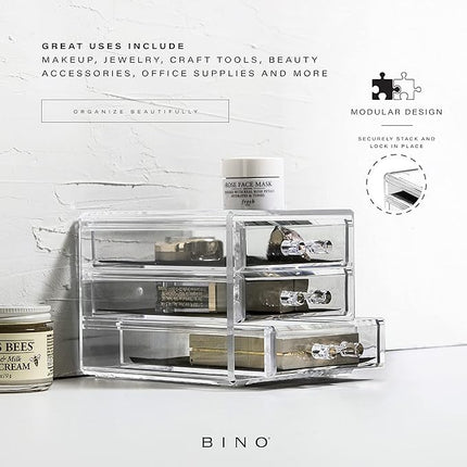 BINO THE MANHATTAN SERIES Acrylic Makeup Drawer Organizer- 3 Drawer Small | Clear Beauty Organizers and Storage| Cosmetic & Makeup Drawer| Home Organization| Jewelry & Vanity Accessories Drawer