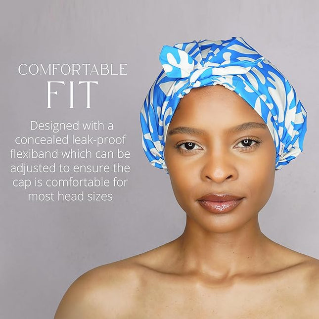 GRACE & COMPANY Luxury Shower Cap For Women - 100% Waterproof, Reusable, Washable & Breathable Shower Caps - Porto(Bag Packaging)