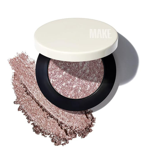 MAKE Beauty Multi-Chromatic Eye Shadow. Metal Reflecting Luminous Foil Finish Creamy, Buildable, Dimensional Long-wear, Crease-proof Powder Eyeshadow, Multichrome Shade - Gleam, Rose Gold
