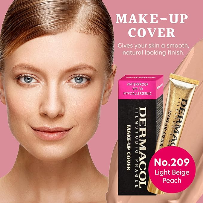 Dermacol Mini Full Coverage Foundation 13g, Liquid Matte Makeup with SPF 30, Waterproof Foundation for Oily Skin, Acne & Under Eye Bags, Long-Lasting Makeup Products Shade - 209