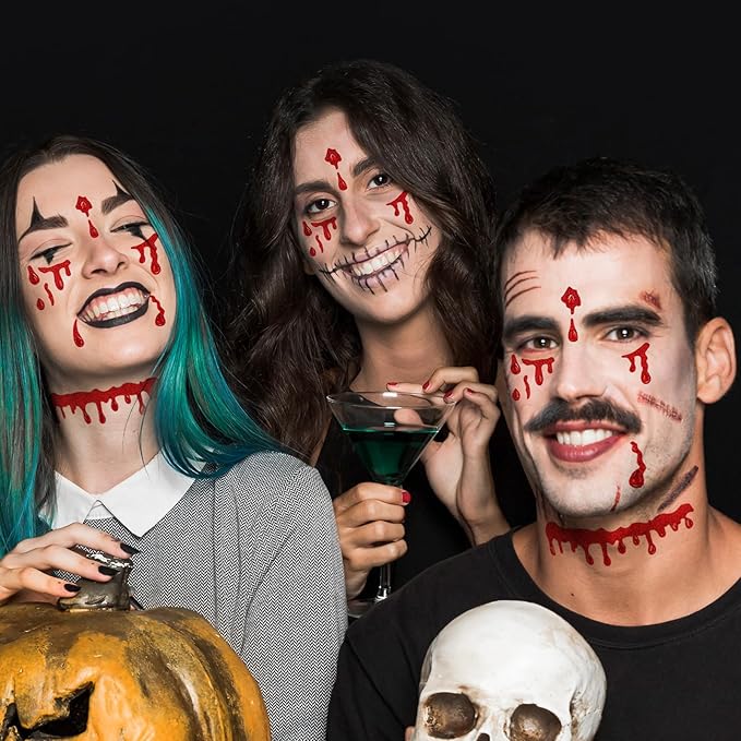 Crystal Bleeding Face Gems, Scar Jewels, Fake Red Blood Gem Tattoo Stick on Eye for Men Women Kids Halloween Prank Makeup Costume, 2-Pack