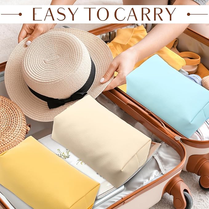 Sanwuta 9 Pcs Makeup Bags Bulk PU Double Zippers Cosmetic Bag Makeup Toiletry Pouch Portable Travel Organizers Case for Women Bachelorette Party End of The Year Bridesmaid Gift(Macaron Colors)