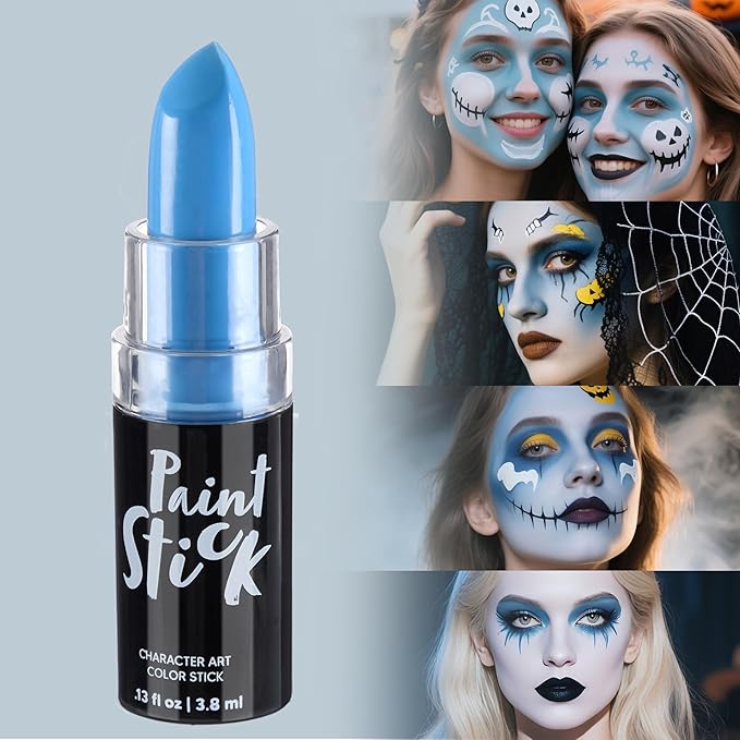 Spooktacular Creations Halloween Face Body Paint Lipstick for Adult, Clown SFX Foundation Cream Makeup for Sports Festival or Stage Makeup Cosplay Party Dress Up (0.13 Oz, Blue)