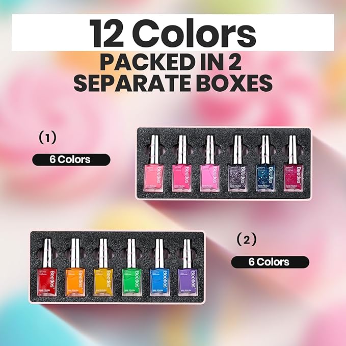 Beetles Glitter Neon Nail Polish Set - 12 Colors Hot Pink Blue Purple Rainbow Rright Glitter Nail Polish Set, Air Quick Dry DIY Fingernail Art Set Salon Home Gift