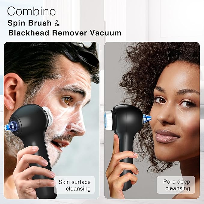 Face Scrubber Exfoliator with LCD Screen,Rechargeable Facial Cleansing Brush IPX7 Waterproof 3 in 1 Blackhead Remover Vacuum for Exfoliating,Massaging and Deep Pore Cleansing