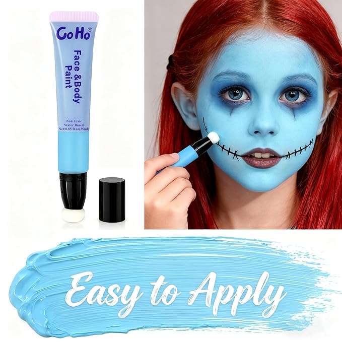 Go Ho Light Blue Face Paint Stick,Water Based Pale Blue Body Paint Washable,Smooth Face Paint Kit,Halloween Cosplay SFX Ghost Bride Sally Makeup