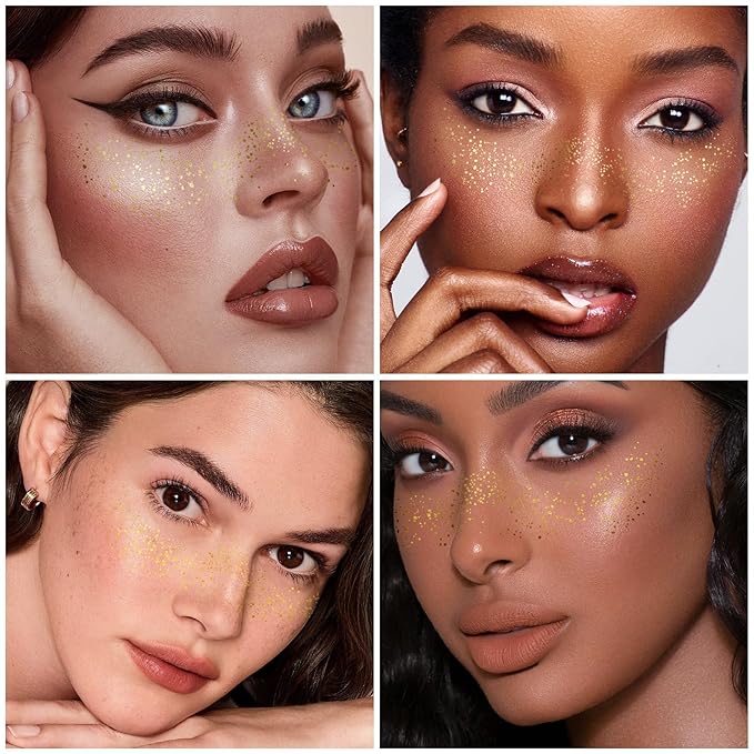 6PCS Glod Glitter Freckle Face Tattoo, Gold Freckles Temporary Face Tattoos, Gold Freckle Tattoo, Body Face Glitter for Women Girls, Waterproof Long-Lasting Party, Festival, Concert Makeup Accessories