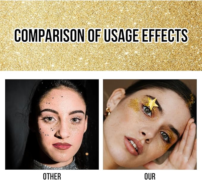 Brzeaf Waterproof Golden Glitter Stick, Halloween Glitter Makeup, Shimmery & Long Lasting, Chunky Glitter for Face/Body/Hair/Eyes/Lip, Singer Concert Music Halloween Christmas Rave Festival