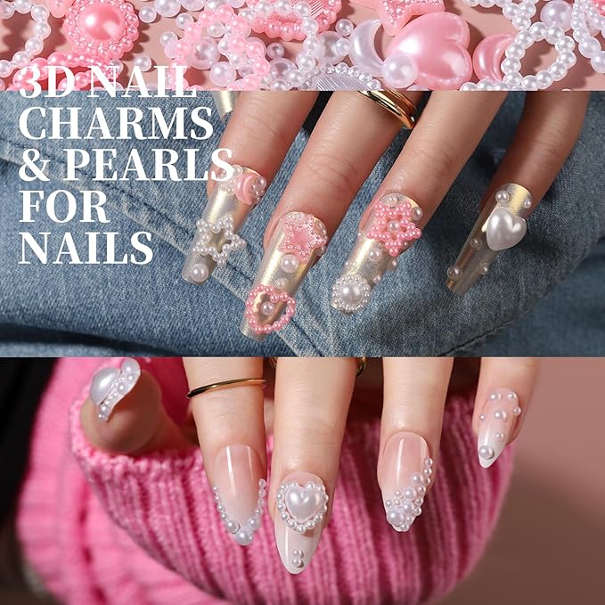 FANDAMEI Nail Charms and Gems, Charms for Nails Design, Nail Art Charms, Nail Design Kit, Rhinestones for Nails, Nail Gems, Bow Charms for Nails, 3D Flowers for Nails, Pearls for Nails