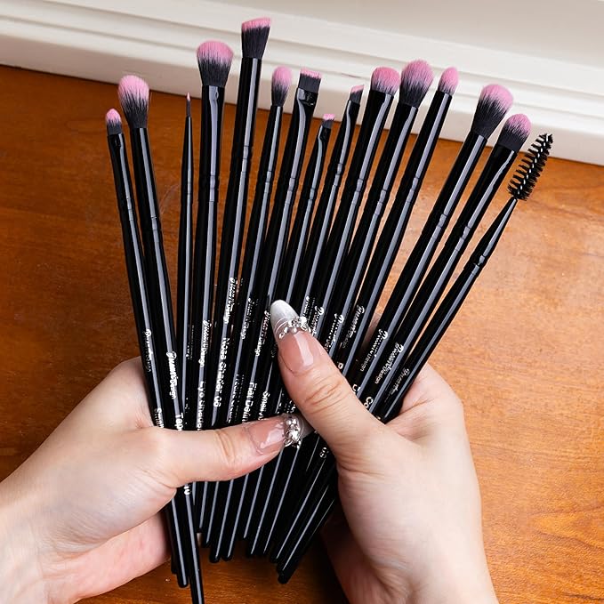 Bueart Design 15Pcs Professional Eyeshadow Brushes Set,Labled Eye Brush Set Kit Essential for eye shadow concealer blending application by Ultra Soft Density Hair