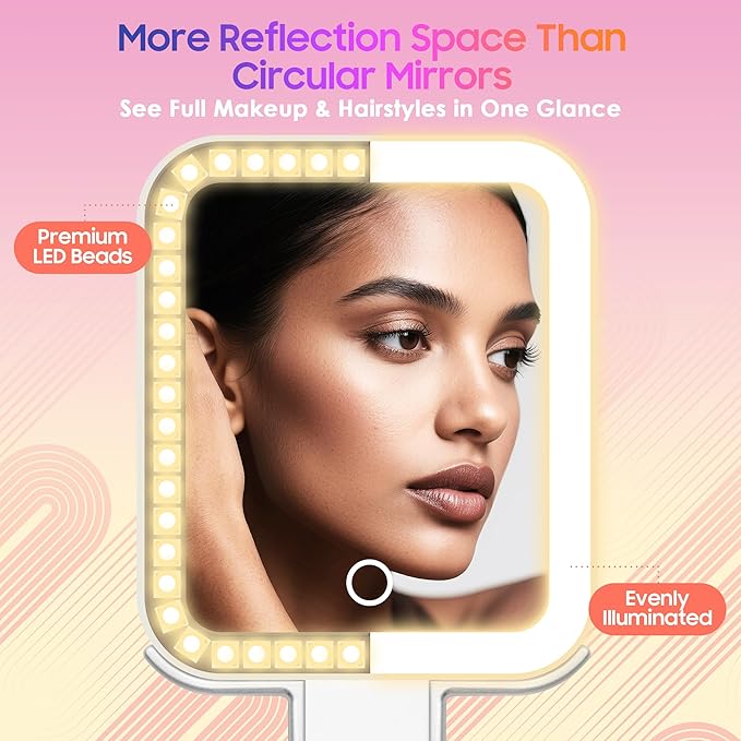 Magnifying Travel Mirror with Light, 30X/1X Double-Sided Magnifying Mirror with 3 Color Lights, Brightness Adjustable, Foldable Handheld Makeup Mirrors Portable for Travel and Desktop Use