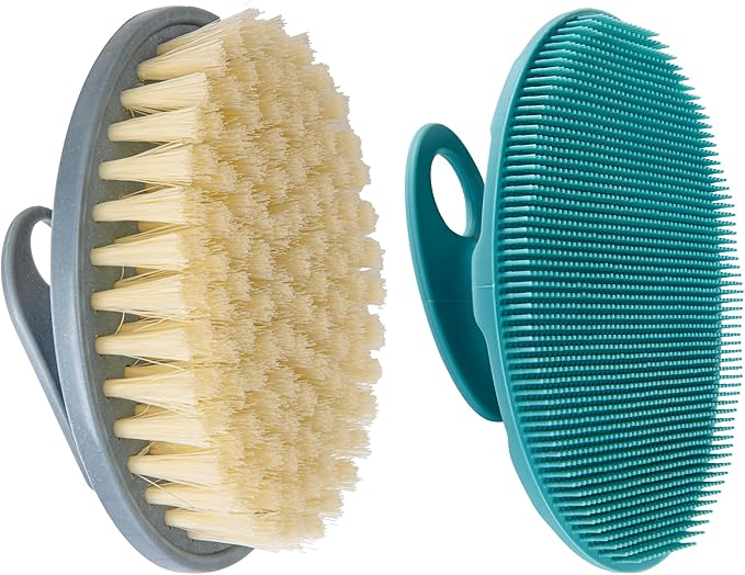 INNERNEED Soft Silicone Body Cleansing Brush Shower Scrubber, with PP Shower Brush for Cellulite Treatment, Lymphatic Drainage and Blood Circulation Improvement