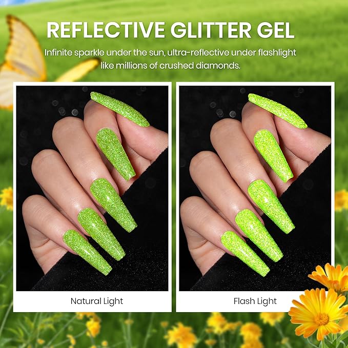 Beetles Green Halloween Gel Nail Polish Set, Fall Gel Polish Nail Kit 6 Colors Yellow Glitter Cat Eye Jelly with Cat Eye Magnet Gifts for Women DIY Manicure Art Summer Beats