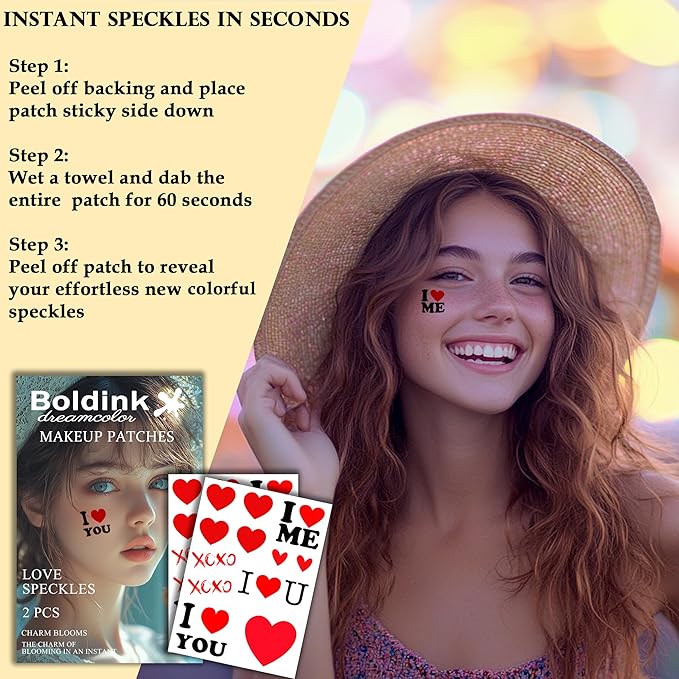 2pcs Makeup Stickers, Waterproof Face Love Heart Temporary Tattoo Stickers, Masquerade Stickers, Wedding Face Makeup Stickers for Women.