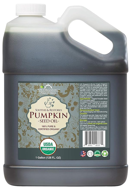 US Organic Pumpkin Seed Oil, Certified Organic, Cold Pressed Virgin, Unrefined, Size for DIY and Small Manufacturers (128 oz (1 Gallon))