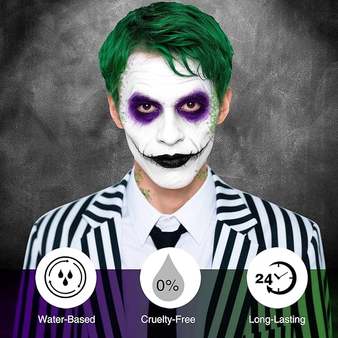 Black Purple Lime Green Face Paint,1.01oz/pc Water-Based Body Paint,Halloween Cosplay SFX Makeup Kit, Face Painting for Zombie,Frankenstein,Ghost Costume