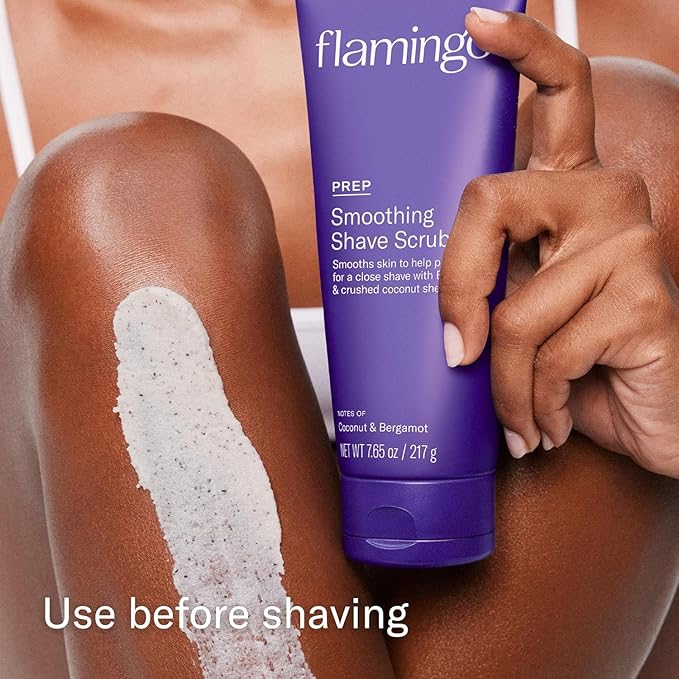 Flamingo Shaving Prep and Post Care Set for Women - Smoothing Shave Prep Scrub and Soothing Post Shaving Serum - Glow Shave Collection