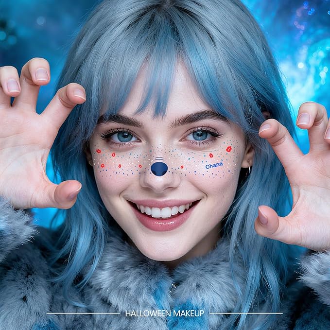 Freckles Face Tattoo - Glitter Temporary Tattoos with Hawaiian Flower Waterproof Fantasy Sparkle Stickers for Stitches Custom Girsl, Festivals, Halloween Costumes Women & Cosplay Makeup