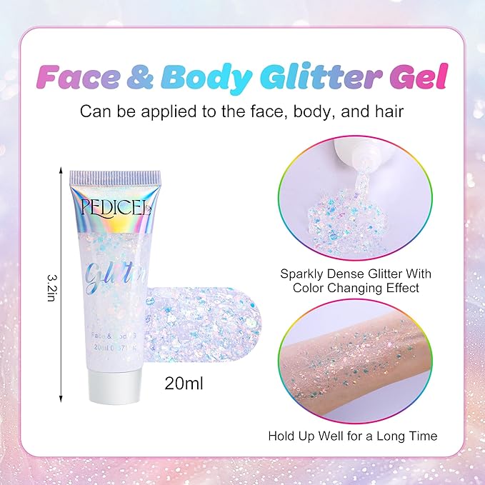 Wehhbtye 6 Pcs Mermaid Glitter Face and Chest Gems, Rhinestone Chest Jewels Face Sticker with Body Glitter, Festival Rave Body Crystal Tattoo for Halloween Costume Themd Party Makeup