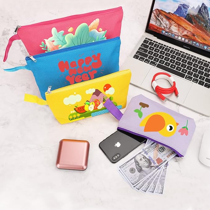 10 Pieces Cotton Canvas Makeup Bag with Bottom and Strap, Multi-Purpose Cosmetic Bag with Zipper Travel Toiletry MN-WB07 Wb07