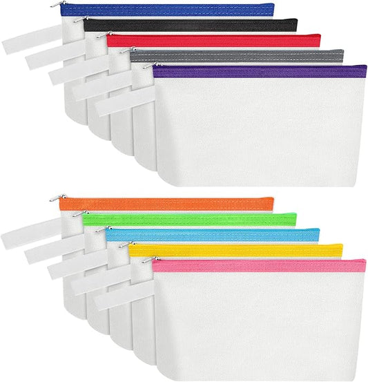 10 Pieces Cotton Canvas Makeup Bag with Bottom and Strap, Multi-Purpose Cosmetic Bag with Zipper Travel Toiletry Pouch, Blank DIY Craft Bag (Multicolor 01, S)