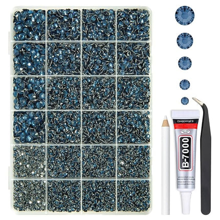 qiipii Ink Blue Crystal Resin Rhinestones w B7000 Glue for Bedazzling Crafting 2mm-6mm Navy Blue Flatback Stones Diamonds Crystals Gems Bedazzler Kit for Nails Face Eyes Makeup Tumblers Bottles Crafts